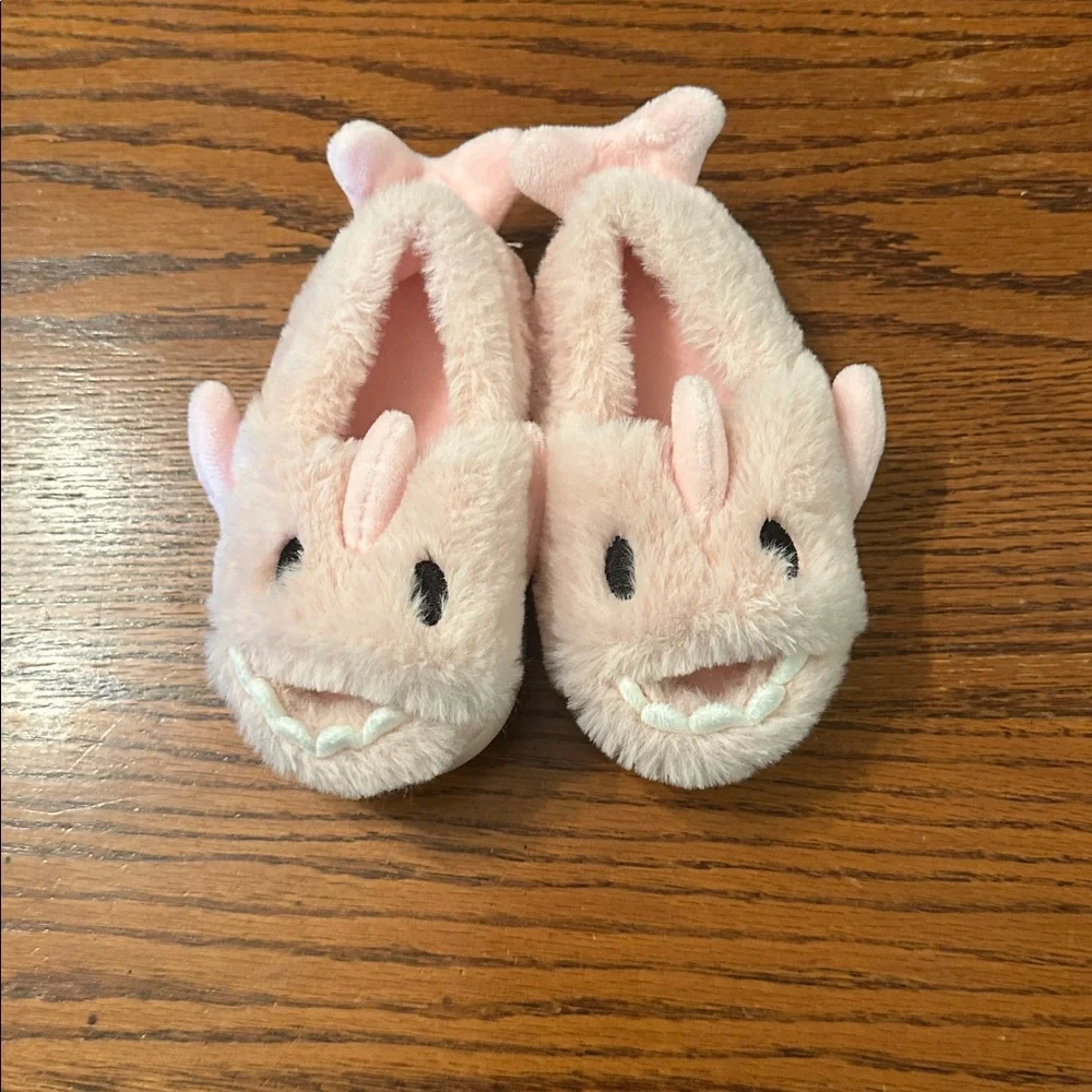 Girls Pink Shark Plush Slippers